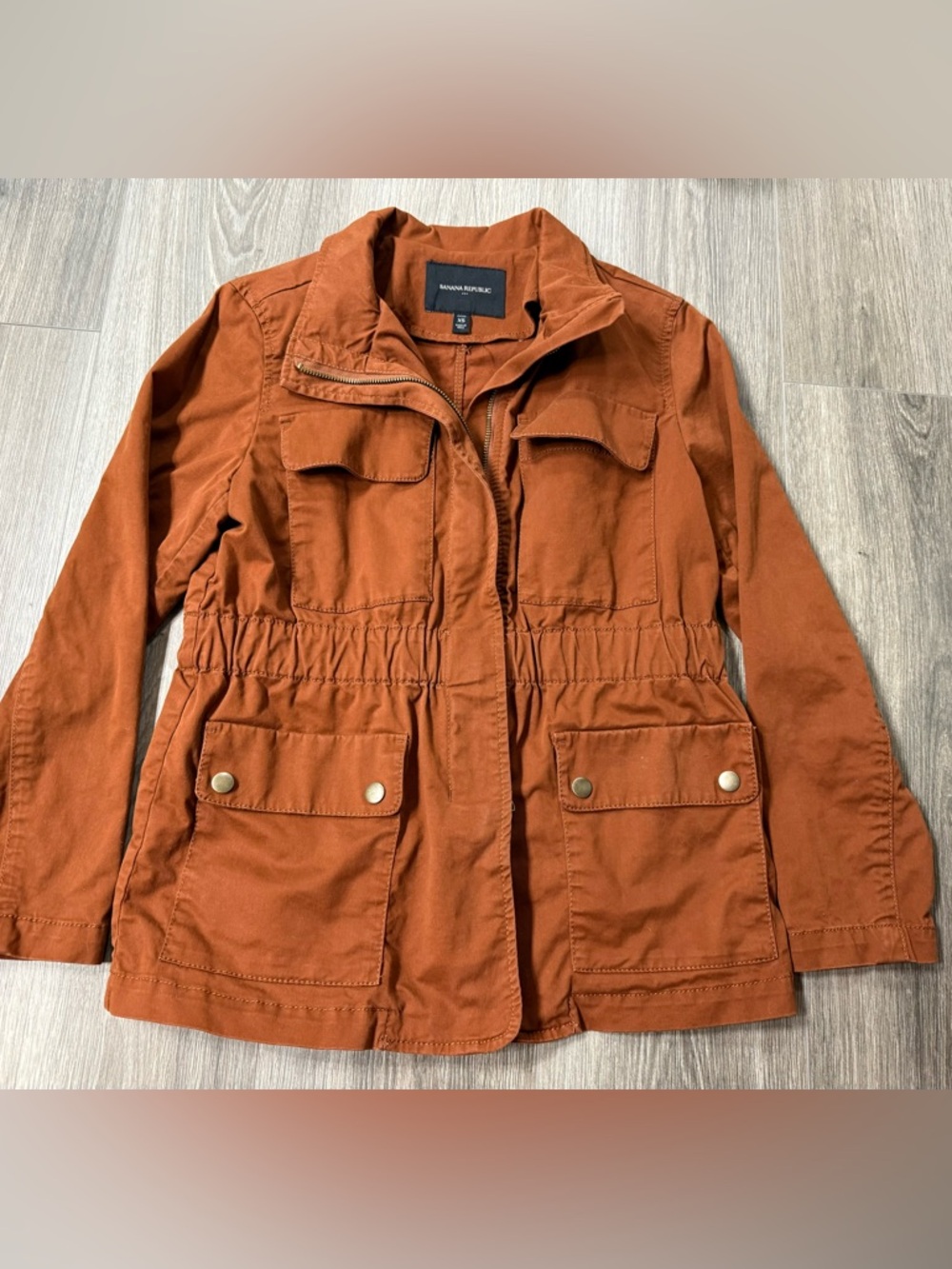 Banana Republic Cargo Coat Womens XS Petite Burnt Orange Chore Safari Cinch